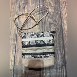Neutral Snake-Print Crossbody Bag - Beige and Black